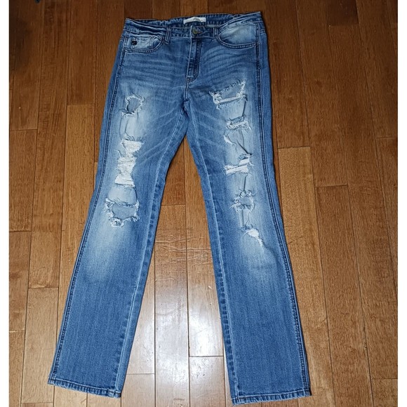 Kancan Jeans Womens 27 Ankle Mid Rise Light Wash Distressed Denim Blue Straight - Picture 2 of 7